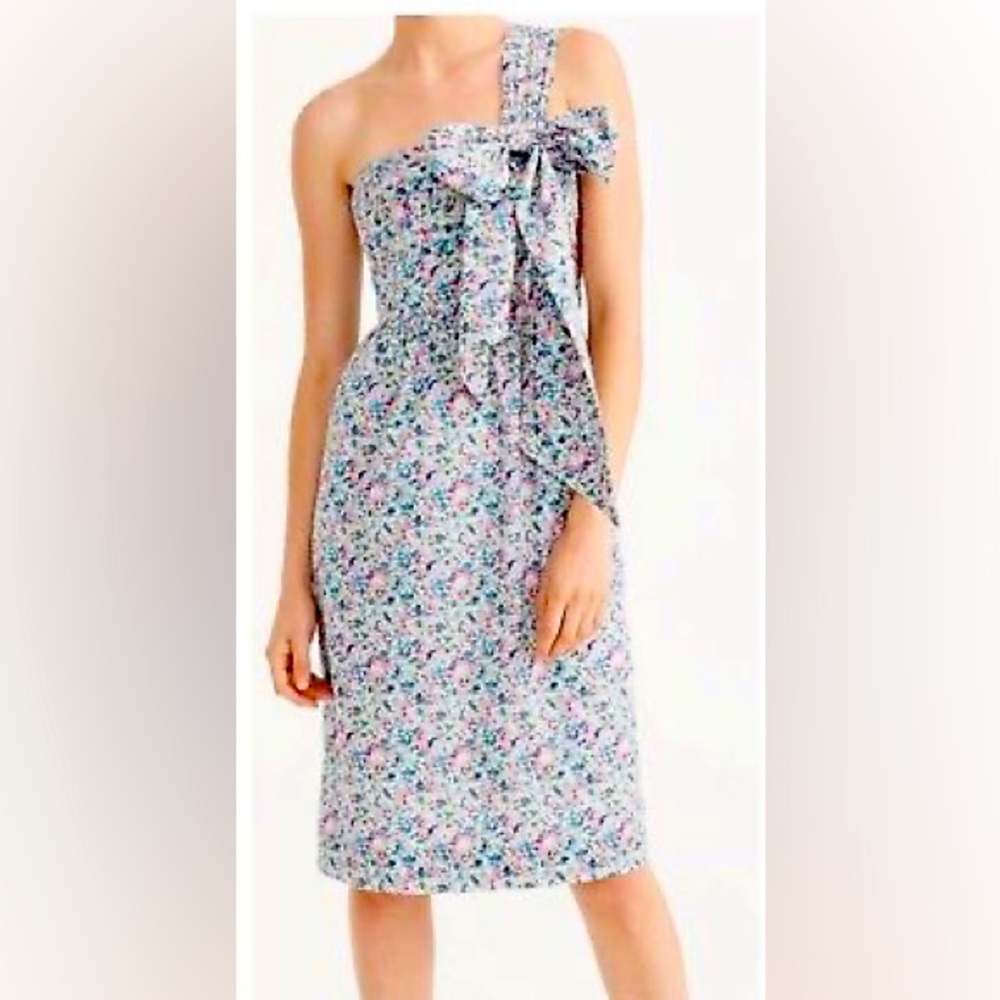 J.Crew Liberty Claire Aude floral island one shoulder bow tie dress sz 8 G8163